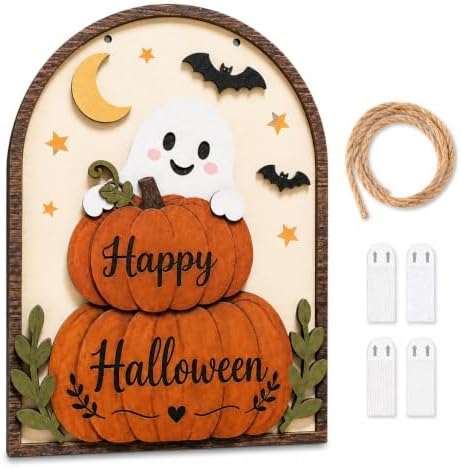 LKTEE Halloween Door Sign, Wooden Ghost Pumpkin Decor for Front Door by Unknown