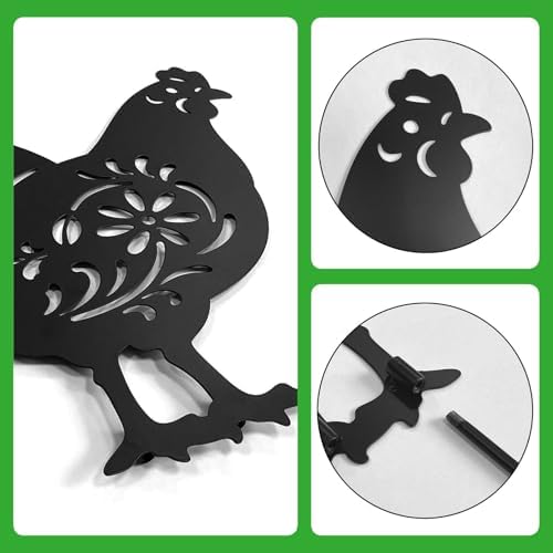 Metal Chicken Garden Decor,Black Silhouette Rooster Hen Outdoor Yard Stakes - Image 5