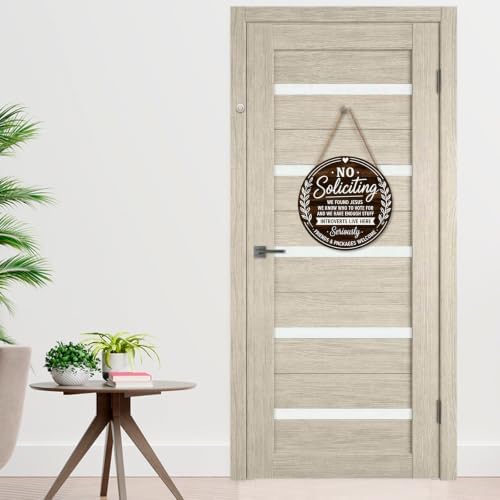 No Soliciting Sign for Front Door Funny Not Knocking Disturb Round Outdoor Hanging Wooden Door Sign for House No Soliciting Home Office Porch Wreath Hanger Sign for Outside Doorbell Wall 12"X12" - Image 5