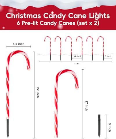 COOLWUFAN 12 Pack 17 Inch Candy Cane Christmas Pathway Lights Outdoor Decor - Image 2