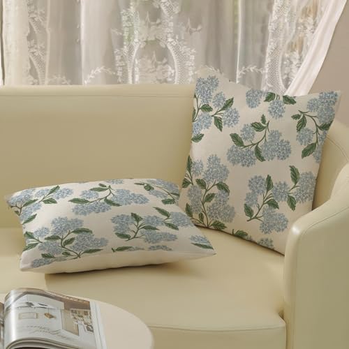 Spring Pillow Covers 20x20 Inch 2 Pcs Navy Blue Sage Green Hydrangea Flower Decor Throw Pillows Vintage Floral Seasonal Summer Outdoor Decoration Pillowcase Linen Cushion Cover for Couch Sofa - Image 4