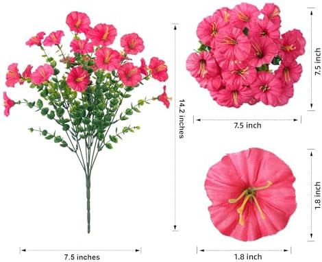 HyeFlora Artificial Flowers for Outdoors Fake Plants Outside Decoration, 12 Bundles Silk Hot Pink Morning Glory UV Resistant Look Real Faux Flowers for Planter Front Door Porch Patio Yard Gardens Home - Image 6
