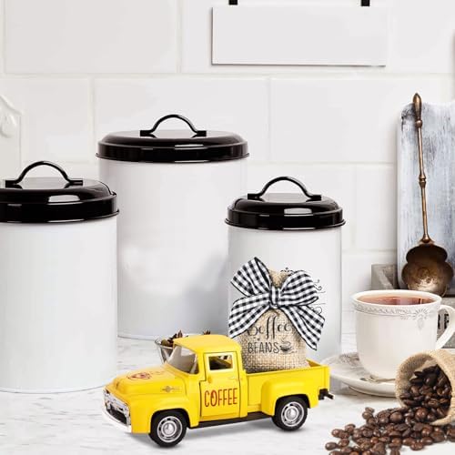 Hooqict Coffee Bar Decor Mini Metal Yellow Truck with Coffee Beans Burlap Sack for Summer Fall Home Farmhouse Kitchen Tiered Tray Decor Coffee Bar Accessories Coffee Station Decoration - Image 6