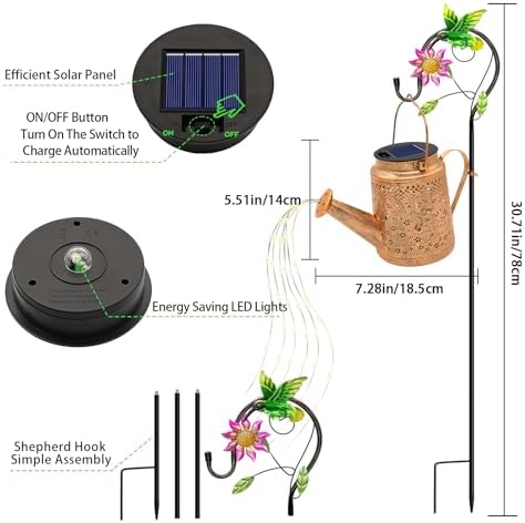 Solar Lights Outdoor Waterproof, Hummingbird Solar Watering Can with Lights - Image 3