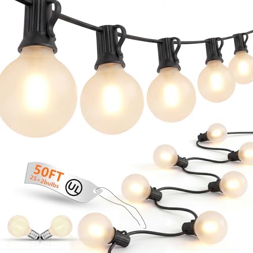 GOOTHY 50Ft LED Outdoor Patio String Lights - Waterproof Globe Lights with 52 Shatterproof Frosted Bulbs, Connectable for Wedding, Party, Christmas & Garden Decor, Black Wire by Goothy
