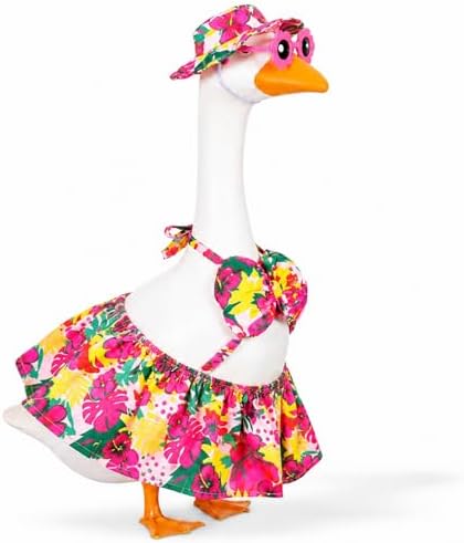 Abbylike Summer Porch Goose Outfits Bikini Hawaiian Tropical Printed Goose Clothes Fits Large 23'' Cement Plastic Statue for Front Door Outdoor Garden Patio Yard Pathway Art Decoration by Abbylike
