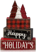 Moucuny 4 Pcs Wooden Block Signs Buffalo Plaid Holiday Farmhouse Decor by Moucuny