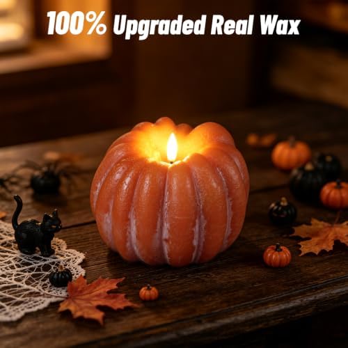 Wondise Orange Fall Decorations Real Wax Pumpkin Candles with Remote Timer - Image 5