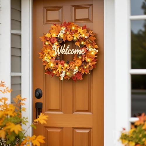 Waipfaru 22" Fall Decor, Fall Wreaths for Front Door, Autumn Wreath - Image 4
