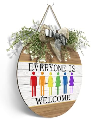 Gay Pride Rainbow Door Sign Everyone is Welcome Wooden Door Hanger LGBTQ Door Wreath with Bow for Lesbian Diversity Decorations Rainbow Yard Sign Decor for Indoor Outdoor 12 x 12 inch - Image 7