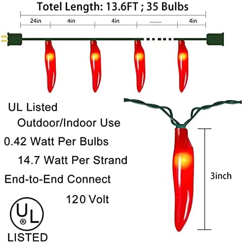 Oviejo Red Chili Pepper String Lights, 13.6FT Chili String Lights with 35 Chili Pepper Lights, UL Listed Red Chili Room Lights for Outdoor/Indoor Garden Corridor Christmas Tree Decoration, Green Wire - Image 2