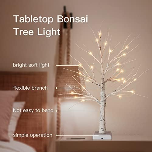 Woohaha Lighted Mini Birch Tabletop Christmas Decorations Tree, Warm White - Image 5