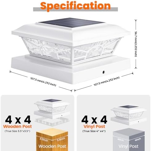 Brightever 4x4 Post Solar Lights, Solar Post Cap Lights White 8-Pack - Image 4