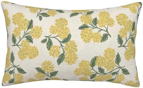 Mustard Yellow Outdoor Pillow Covers 12x20 Inch 2 Pcs Green Hydrangea Flower Decor Throw Pillows Spring Summer Seasonal Vintage Floral Decoration Pillowcase Linen Cushion Cover for Couch Sofa - Image 6