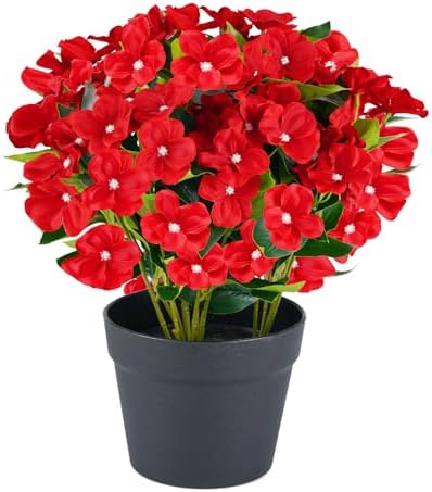 Artificial Impatiens Flowers in Pot for Outdoor 14 Inch by Unknown