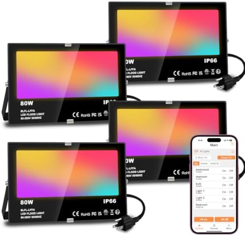 LED Flood Light Outdoor 80W, 800W Equivalent Smart RGB Landscape Lighting by MELPO
