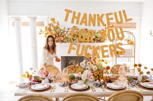 Thanksgiving Decorations, Friendsgiving Decorations, Friendsgiving Banner, Glittery Thanksgiving Banner for Mantel Font Porch, TFYF Thankful for You Fall Party Decorations for Indoor Home (Pre-Assembled) (Orange) - Image 5