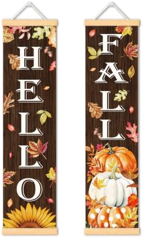 Hello Fall Woodgrain Door Banner Set of 2, Pumpkin Porch Decor for Home by Unknown