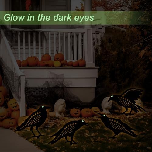 Holloween Decorations Outdoor,4 Pack Metal Black Crow Yard Garden Stakes - Image 2