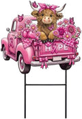 Amyhill Breast Cancer Awareness Highland Cow Outdoor Decoration Metal Stake by Amyhill