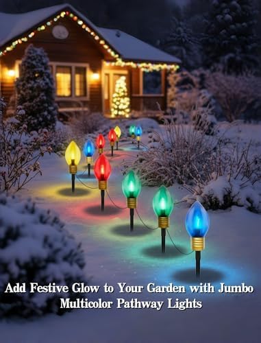 2 Pack 7FT LED Jumbo C9 Christmas Lights Pathway,4 Christmas Walkway Lights with Pathway Marker Stakes,Jumbo Clear Multicolor Big Light Bulb for Driveways Garden Holiday Christmas Decor - Image 6