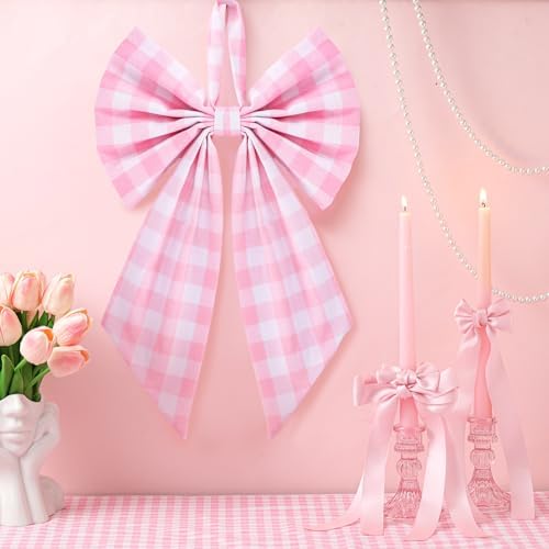 Suncalla 2 Pcs Pink Christmas Plaid Wreath Bows 18'' x 12'' - Image 2