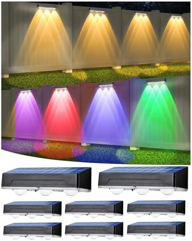 Solar Fence Lights Outdoor Waterproof 8 Pack, 50 Lumens, 12 Modes by INDARUN