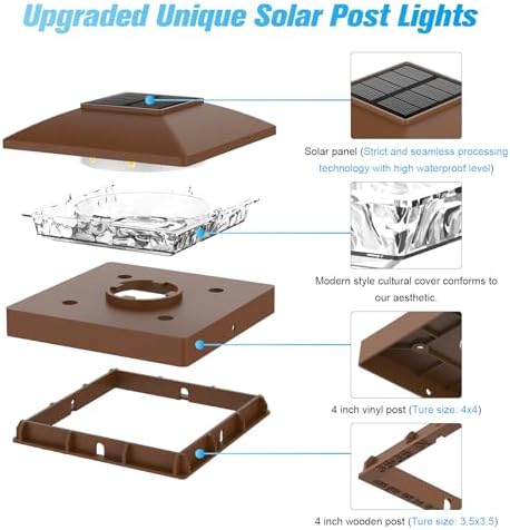 VOLISUN 4x4 Solar Post Cap Lights, 8 Pack Brown Waterproof Fence Lights - Image 3