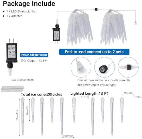 Joomer Icicle Christmas Lights Outdoor,13FT 20 Icicles 400 LED, White - Image 5