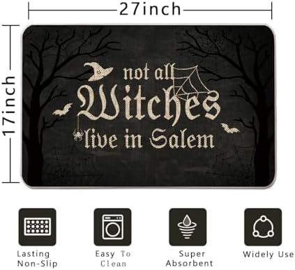 Halloween Door Mat Not All Witches Live in Salem Rug Outdoor Decorative Doormats Entrance Rugs Floor Front Mats for Farmhouse Home Kitchen 17 x 27 Inch - Image 3