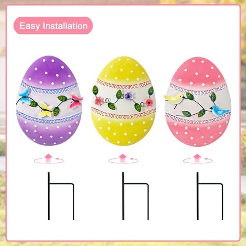 Easter Decorations Outdoor,3 Pack Metal Egg Yard Stake Signs for Outside,Cute Easter Happy Eggs Decorations Outdoor for Lawn,Garden Stakes for Spring - Image 6
