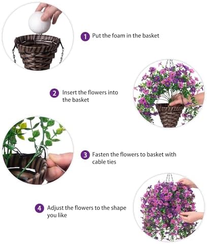 HyeFlora Artificial Hanging Flowers Basket for Outdoor, Fake Flowers Faux Plants Look Real for Yard Gardens Porch Patio Home (Darkpurple+Purple) - Image 6