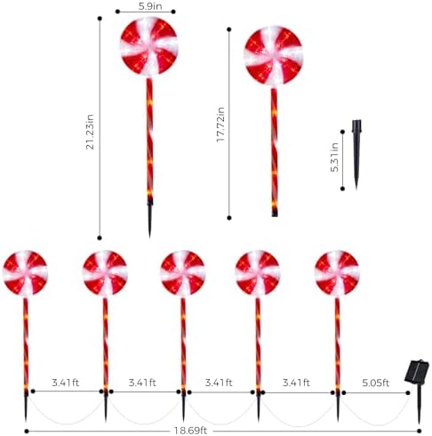 BRIGHTDECK Lollipop Solar Christmas Pathway Lights Outdoor, 5 Pack LED Christmas Decor with 8 Lighting Modes, Light Up Solar Stake Lights for Holiday, Xmas, Walkway, Sidewalk (Red, 5Pack) - Image 2