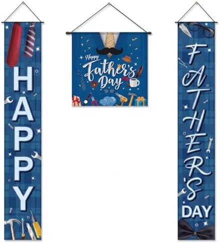 VitalCozy 3pcs Happy Father's Day Banner Blue Welcome Porch Signs Father's Day Hanging Door Banner for Indoor Outdoor Fathers Party Decoration Supplies by VitalCozy