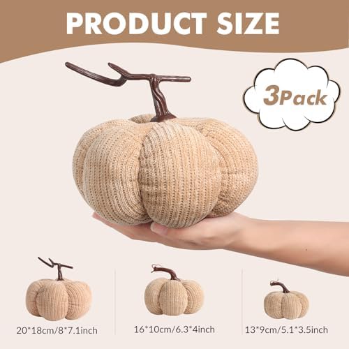 3 Sizes Pumpkins for Fall Decor, Pumpkin Plush Decor with Cotton Filled Fabric,Farmhouse Decoration,Thanksgiving Decorations - Image 2