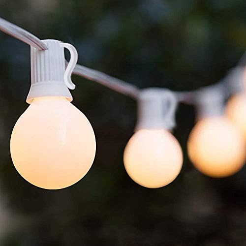 25FT Frosted White Lights G40 Globe Outdoor String Lights Patio Lights with 25 Frosted White Globe Bulbs - White Wire by Romasaty
