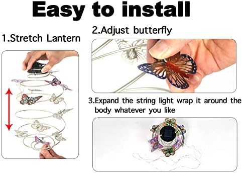 2 Pack Butterfly Solar Lights Outdoor Hanging Solar Lantern with Handle - Image 6