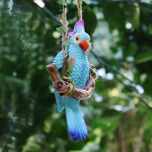 Hanging Parrot Garden Decor Tiki Bar Decorations Tropical Outdoor Hanging Bird Statue for Tree Plant Patio Lawn Yard Porch Balconies Decor(Blue) - Image 5
