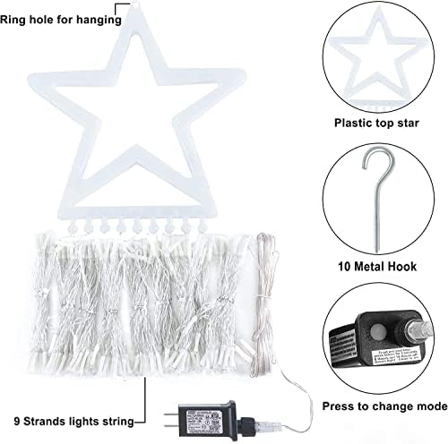 Christmas Decorations Star String Lights, 320 LEDs Outdoor Waterfall Tree Lights with 13" Topper Star, Plug in Waterproof Hanging Fairy Lights for Xmas New Year Holiday Party Yard Decor (Warm White) - Image 6