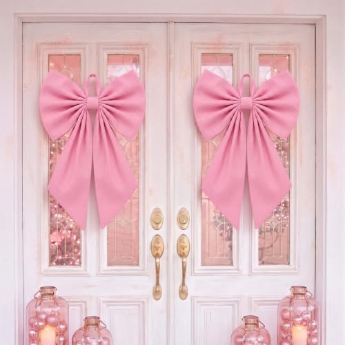 Suncalla 2 Pcs Pink Christmas Wreath Bows 18'' x 12'' - Image 3