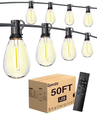 50FT Outdoor String Lights with 20+1 S11 LED Bulbs, Waterproof Dimmable Patio Lights with Remote, Shatterproof E12 Hanging Bistro Lights for Backyard, Porch, Garden, Deck Outdoor Decor by Unknown