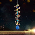 FONMY Gazing Ball Spiral Tail -Decorative Wind Spinner Sun Catcher Rainbow Maker Copper Double-Spiral W/Sea Blue Crystal Ball and Chain Crystals Beads for Indoor Outdoor Garden Decoration -14 inch H by FONMY