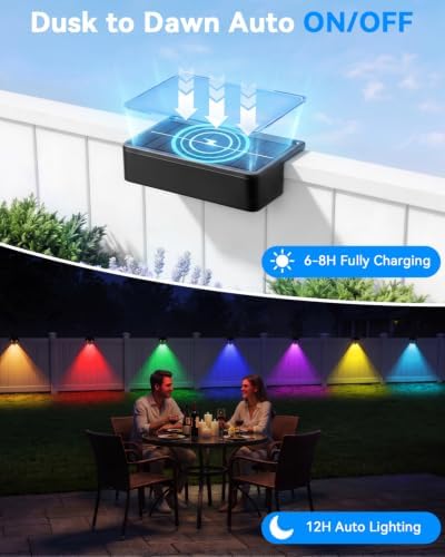 Fence Lights Solar Powered with Remote 6 Pack, 60 Lumen 9 Fixed Colors - Image 3