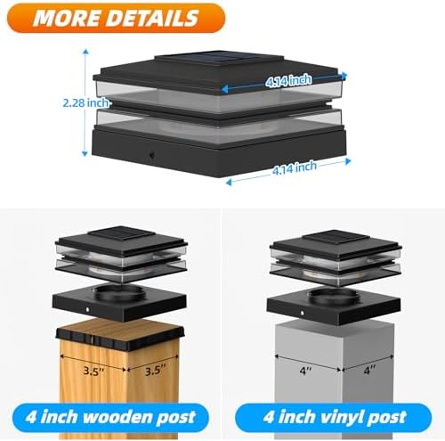 12 Pack Solar Post Cap Lights Outdoor Waterproof, Warm & Cool White, Black - Image 2