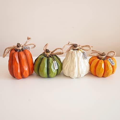 Etistta 4PCS Fall Harvest Pumpkin Figurine Tabletop Decor, 4 inch Polyresin Small Pumpkins Statue Decoration for Thanksgiving Home Decor - Image 2