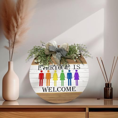 Gay Pride Rainbow Door Sign Everyone is Welcome Wooden Door Hanger LGBTQ Door Wreath with Bow for Lesbian Diversity Decorations Rainbow Yard Sign Decor for Indoor Outdoor 12 x 12 inch - Image 5