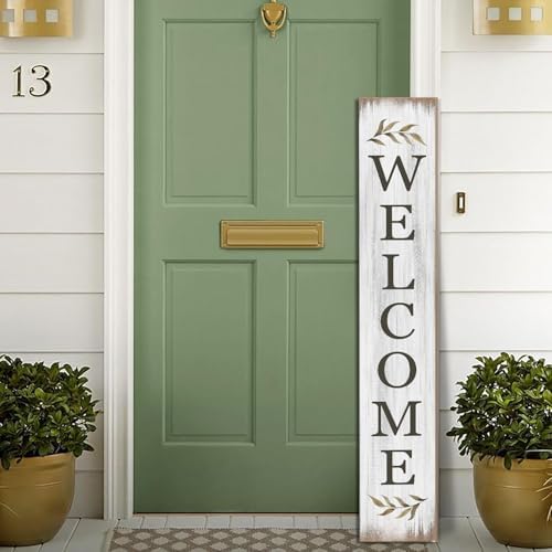 Fall Welcome Sign for Porch 47" Retro White Wooden Door Sign for Outdoor Autumn Rustic Cabin Large Porch Signs For Patio Farmhouse Vertical Signs for Seasons Standing Yard Signs for Garden - Image 2