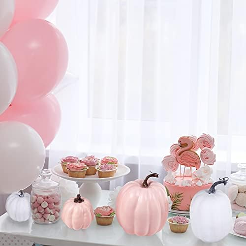 Winlyn 7 Pcs Assorted Sizes Fall Artificial Peach Pink Pumpkins Harvest Faux Foam Light Pink Pumpkins for Fall Autumn Season Halloween Thanksgiving Harvest Festive Tabletop Decoration - Image 4