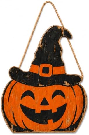 Retro Halloween Decoration Wooden Sign, Pumpkin Halloween Front Door Hanger, Spooky Wooden Pumpkin Sign for Indoor Outdoor Yard, Home Decorations Signs by Unknown