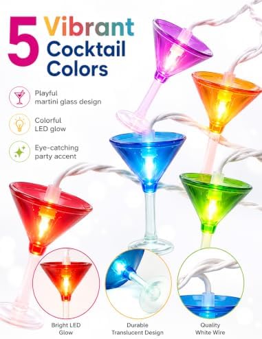 Multicolor Cocktail String Lights, 8.5Ft Cocktail Plug in Outdoor Party Lights with 10 LED Multicolor Cocktail Lights, Summer Patio Decorations String Lights for Bedroom Home Decks Party Lighting - Image 4